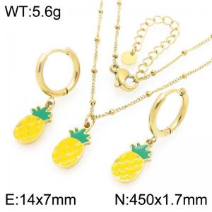 European and American fashion personality stainless steel creative fruit series pineapple pendant temperament gold earrings&necklace set - KS226953-Z