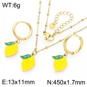 European and American fashion personality stainless steel creative fruit series lemon pendant temperament gold earrings&necklace set - KS226955-Z