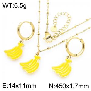 European and American fashion personality stainless steel creative fruit series banana pendant temperament gold earrings&necklace set - KS226957-Z