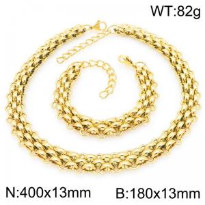Simple and personalized stainless steel 180 × 13mm&400 × 13mm three-layer woven chain lobster buckle charm gold set - KS226962-ZCG