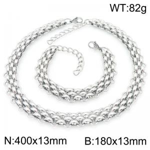 Simple and personalized stainless steel 180 × 13mm&400 × 13mm three-layer woven chain lobster buckle charm silver set - KS226963-ZCG