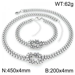 Rope Knot Square Pearl Chain Jewelry Sets Stainless Steel Neckalce & Bracelet - KS226976-Z