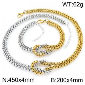 Rope Knot Square Pearl Chain Jewelry Sets Stainless Steel Spliced  Gold Color Neckalce & Bracelet - KS226977-Z
