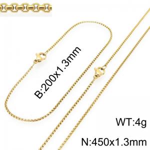 Stainless Steel Square Pearl Bracelet & Necklace  Lobster Clasp Gold Color Jewelry Sets - KS226984-Z