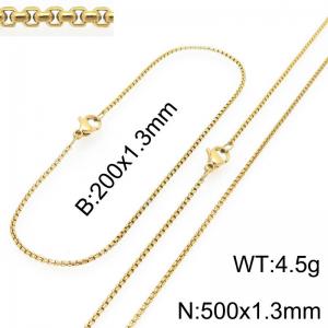 Stainless Steel Square Pearl Bracelet & Necklace  Lobster Clasp Gold Color Jewelry Sets - KS226985-Z