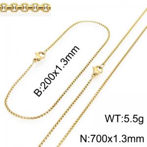 Stainless Steel Square Pearl Bracelet & Necklace  Lobster Clasp Gold Color Jewelry Sets - KS226989-Z