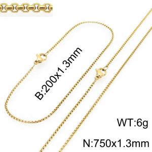 Stainless Steel Square Pearl Bracelet & Necklace  Lobster Clasp Gold Color Jewelry Sets - KS226990-Z