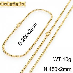 Stainless Steel Square Pearl Bracelet & Necklace  Lobster Clasp Gold Color Jewelry Sets - KS226991-Z