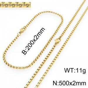 Stainless Steel Square Pearl Bracelet & Necklace  Lobster Clasp Gold Color Jewelry Sets - KS226992-Z
