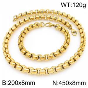 Stainless Steel Square Pearl Bracelet & Necklace  Lobster Clasp Gold Color Jewelry Sets - KS227040-Z