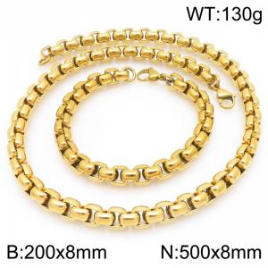 Stainless Steel Square Pearl Bracelet & Necklace  Lobster Clasp Gold Color Jewelry Sets - KS227041-Z
