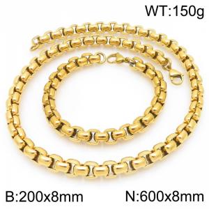 Stainless Steel Square Pearl Bracelet & Necklace  Lobster Clasp Gold Color Jewelry Sets - KS227043-Z