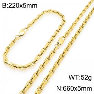Gold-Plated Stainless Steel Clip Link Necklace-Bracelet Set - KS227047-KFC