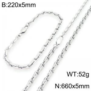 Stainless Steel Clip Link Necklace-Bracelet Set - KS227048-KFC