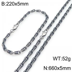 Oxidized Black Stainless Steel Clip Link Necklace-Bracelet Set - KS227049-KFC
