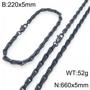 Black Stainless Steel Clip Link Necklace-Bracelet Set - KS227050-KFC