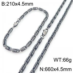 4.5mm Oxidized Black Stainless Steel Link Necklace-Bracelet Set - KS227052-KFC