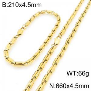 4.5mm Gold-Plated Stainless Steel Link Necklace-Bracelet Set - KS227053-KFC