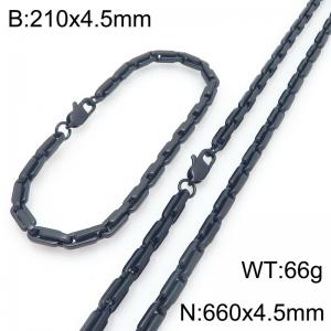 4.5mm Black Stainless Steel Link Necklace-Bracelet Set - KS227054-KFC