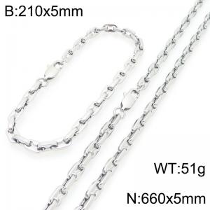 Stainless Steel Pig Nose Link Necklace-Bracelet Set - KS227055-KFC
