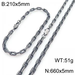 Oxidized Black Stainless Steel Pig Nose Link Necklace-Bracelet Set - KS227056-KFC