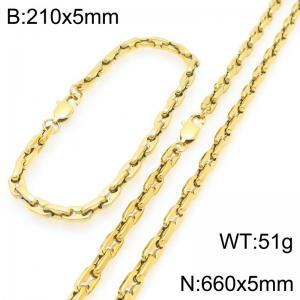 Gold-Plated Stainless Steel Pig Nose Link Necklace-Bracelet Set - KS227057-KFC