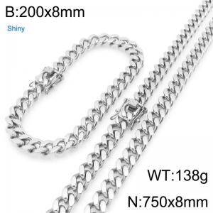 750cm Stainless Steel Set  Cuban Chain Shiny Silver Color - KS227154-ZLY