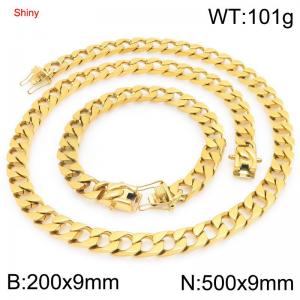 9mm Gold-Plated Stainless Steel 50cm Necklace&Bracelet Cuban Chain Set - KS227376-ZLY