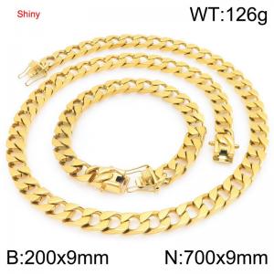 9mm Gold-Plated Stainless Steel 70cm Necklace&Bracelet Cuban Chain Set - KS227380-ZLY