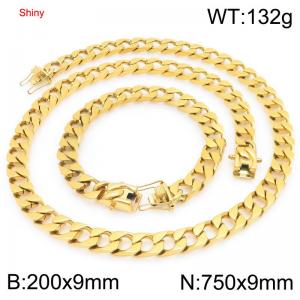 9mm Gold-Plated Stainless Steel 75cm Necklace&Bracelet Cuban Chain Set - KS227381-ZLY