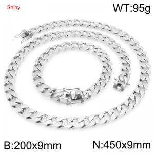 9mm Stainless Steel 45cm Necklace&Bracelet Cuban Chain Set - KS227382-ZLY