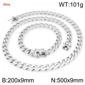9mm Stainless Steel 50cm Necklace&Bracelet Cuban Chain Set - KS227383-ZLY