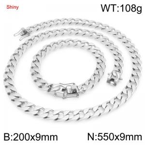 9mm Stainless Steel 55cm Necklace&Bracelet Cuban Chain Set - KS227384-ZLY