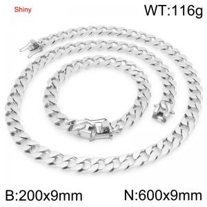 9mm Stainless Steel 60cm Necklace&Bracelet Cuban Chain Set - KS227385-ZLY