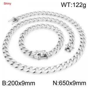9mm Stainless Steel 65cm Necklace&Bracelet Cuban Chain Set - KS227386-ZLY