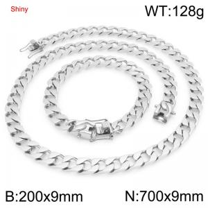 9mm Stainless Steel 70cm Necklace&Bracelet Cuban Chain Set - KS227387-ZLY