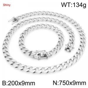 9mm Stainless Steel 75cm Necklace&Bracelet Cuban Chain Set - KS227388-ZLY