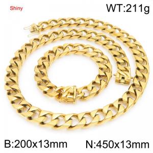 13mm Gold-Plated Stainless Steel 45cm Necklace&Bracelet Cuban Chain Set - KS227389-ZLY