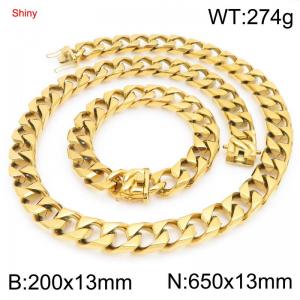 13mm Gold-Plated Stainless Steel 65cm Necklace&Bracelet Cuban Chain Set - KS227393-ZLY