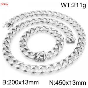 13mm Stainless Steel 45cm Necklace&Bracelet Cuban Chain Set - KS227396-ZLY