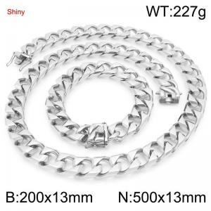 13mm Stainless Steel 50cm Necklace&Bracelet Cuban Chain Set - KS227397-ZLY