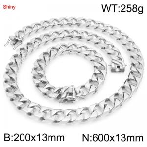13mm Stainless Steel 60cm Necklace&Bracelet Cuban Chain Set - KS227399-ZLY