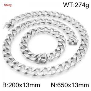 13mm Stainless Steel 65cm Necklace&Bracelet Cuban Chain Set - KS227400-ZLY