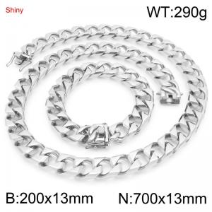 13mm Stainless Steel 70cm Necklace&Bracelet Cuban Chain Set - KS227401-ZLY