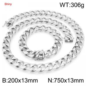 13mm Stainless Steel 75cm Necklace&Bracelet Cuban Chain Set - KS227402-ZLY