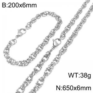 6mm Stainless Steel 65cm Necklace&Bracelet Stranded Chain Set - KS227407-ZLY