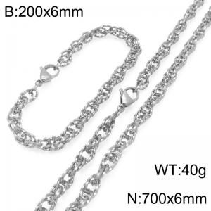 6mm Stainless Steel 70cm Necklace&Bracelet Stranded Chain Set - KS227408-ZLY