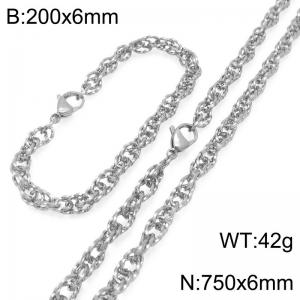 6mm Stainless Steel 75cm Necklace&Bracelet Stranded Chain Set - KS227409-ZLY