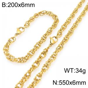 6mm Gold-Plated Stainless Steel 55cm Necklace&Bracelet Stranded Chain Set - KS227412-ZLY