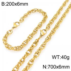 6mm Gold-Plated Stainless Steel 70cm Necklace&Bracelet Stranded Chain Set - KS227415-ZLY